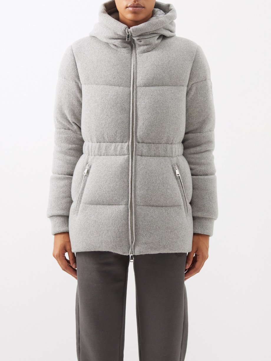 Moncler Denim Daval Hooded Quilted Cashmere-blend Down Jacket in Grey Womens Clothing Jackets Padded and down jackets 