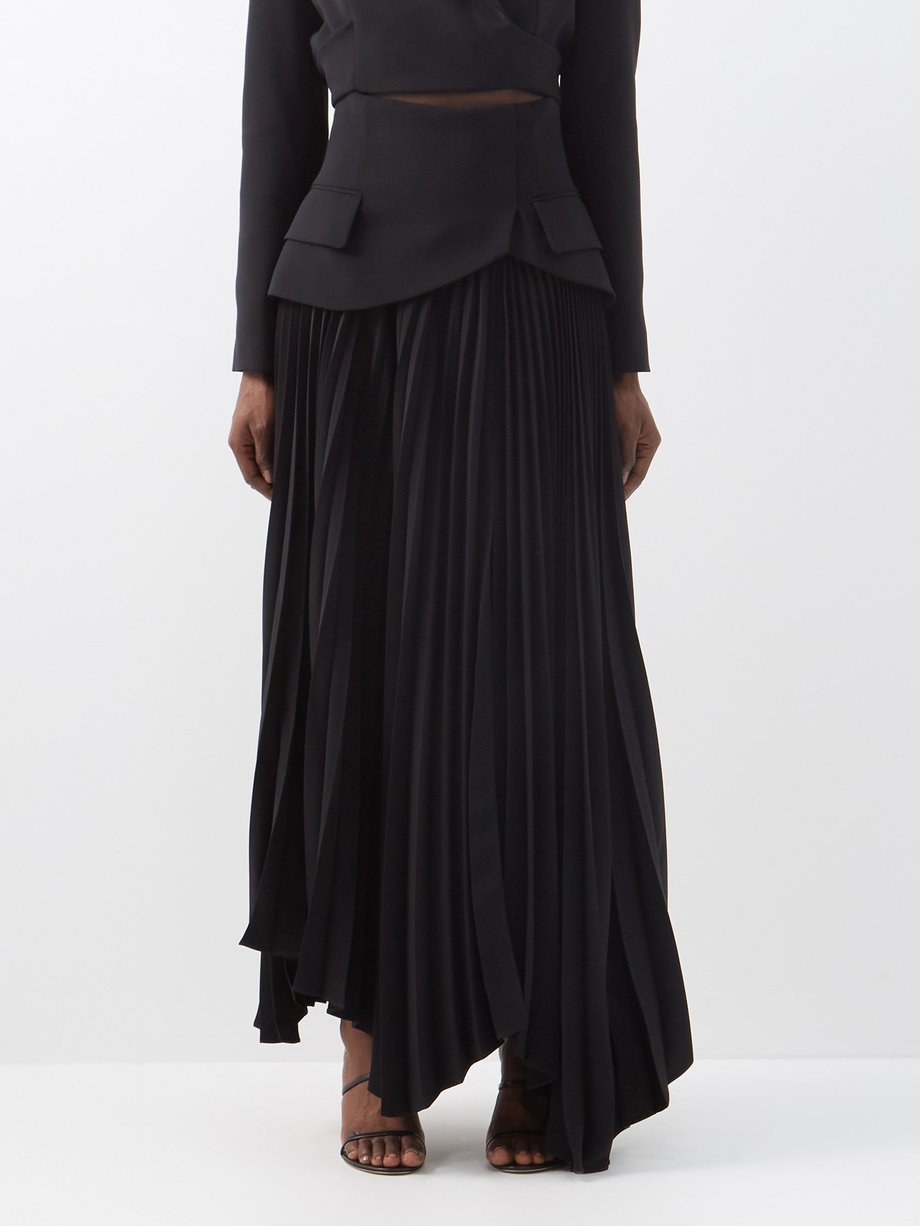 A.W.A.K.E. Mode Black Basque-waist asymmetric pleated-crepe skirt | 매치스 ...