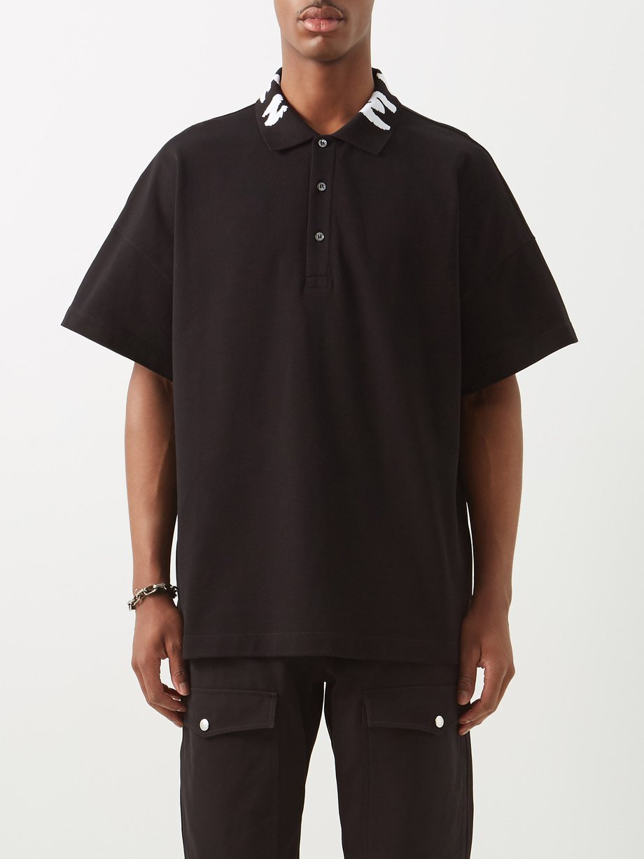 Black Logo-jacquard cotton-piqué polo shirt | Alexander McQueen