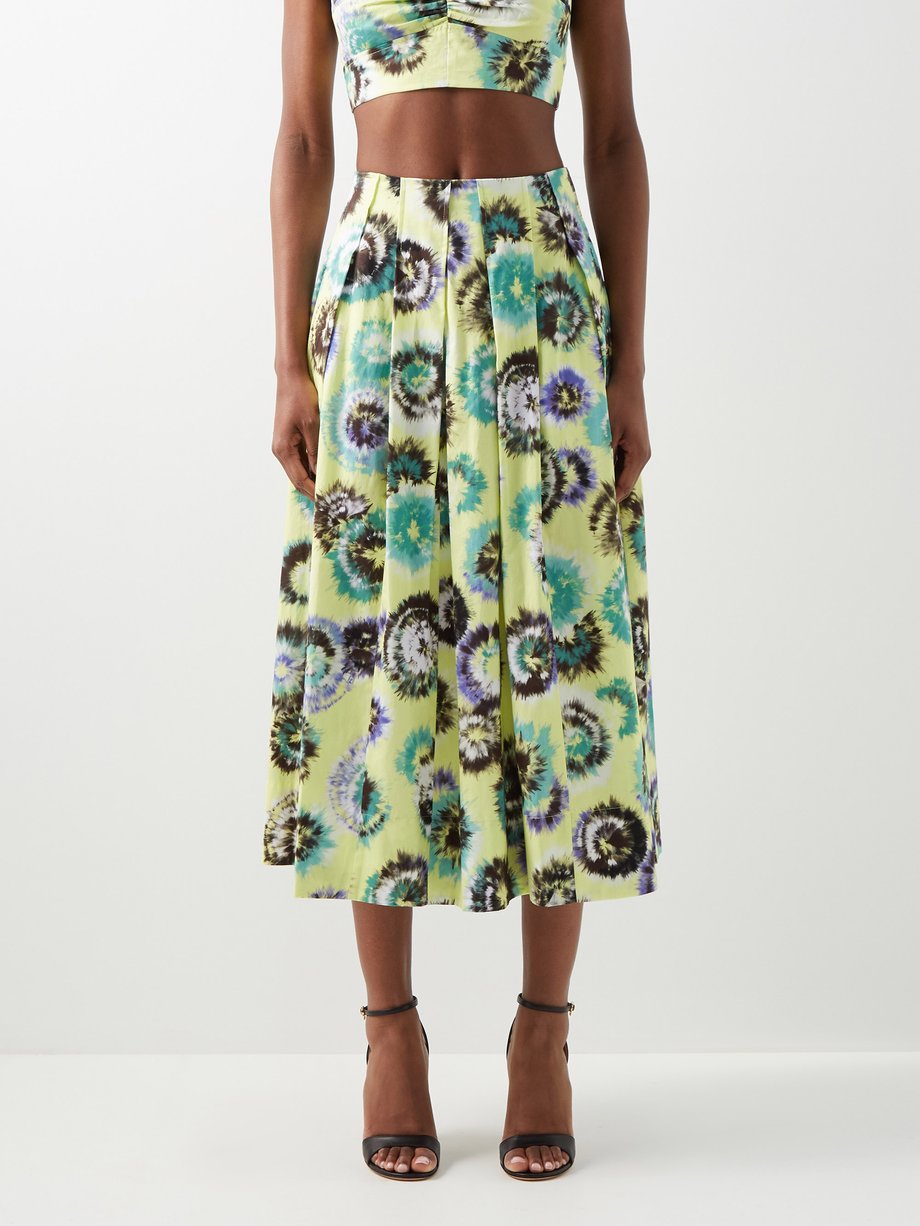 Yellow Tie-dye pleated cotton midi skirt | Jason Wu Collection ...