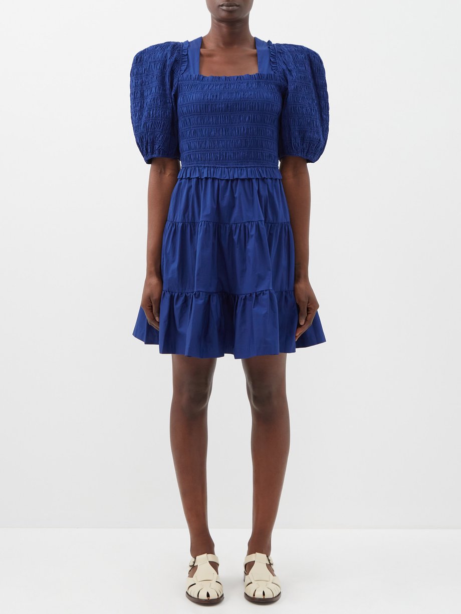Sea Blue Sloane puff-sleeve smocked-cotton mini dress | 매치스패션, 모던 럭셔리 ...