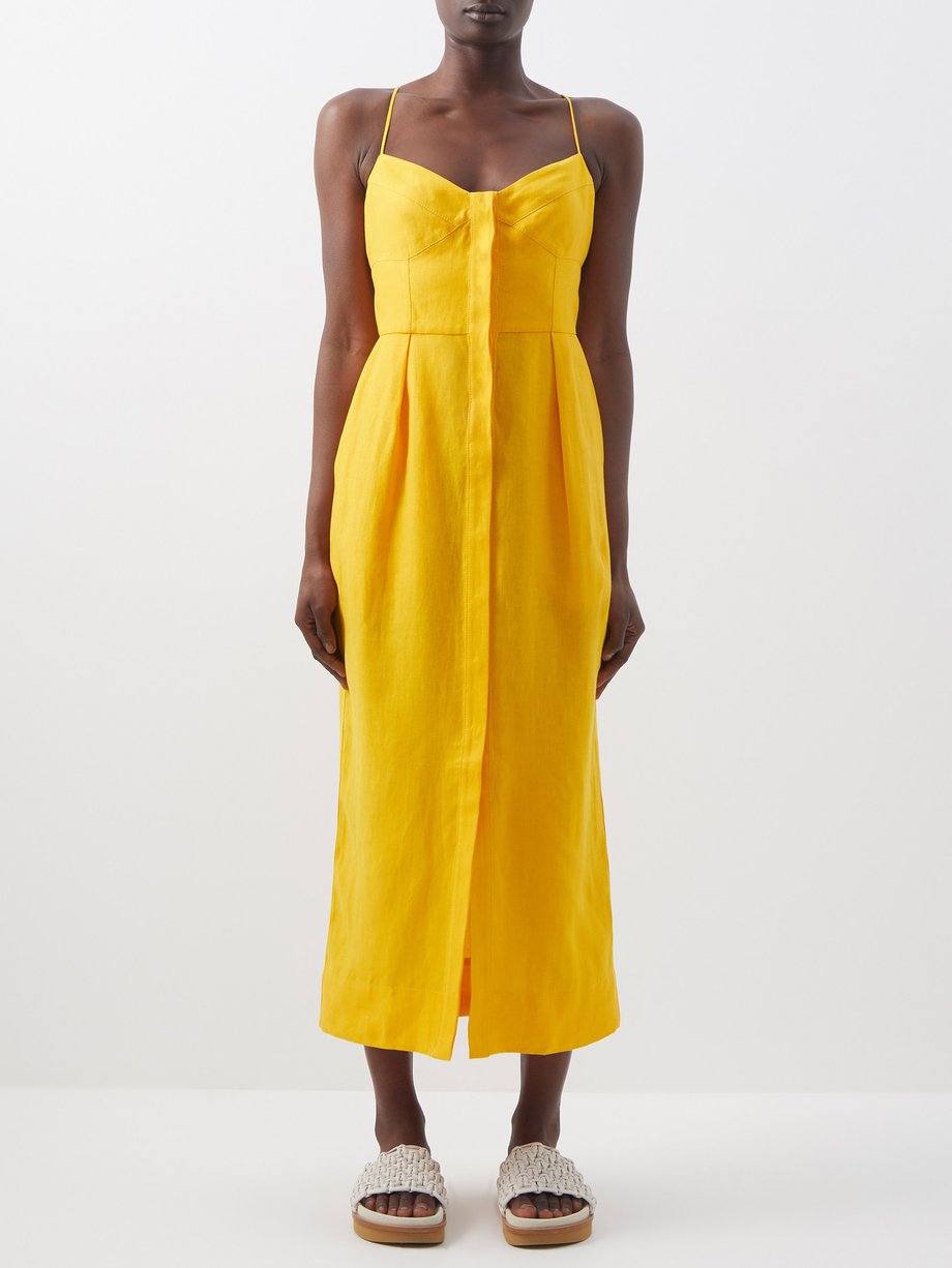 Yellow Sage button-front linen dress | Three Graces London ...