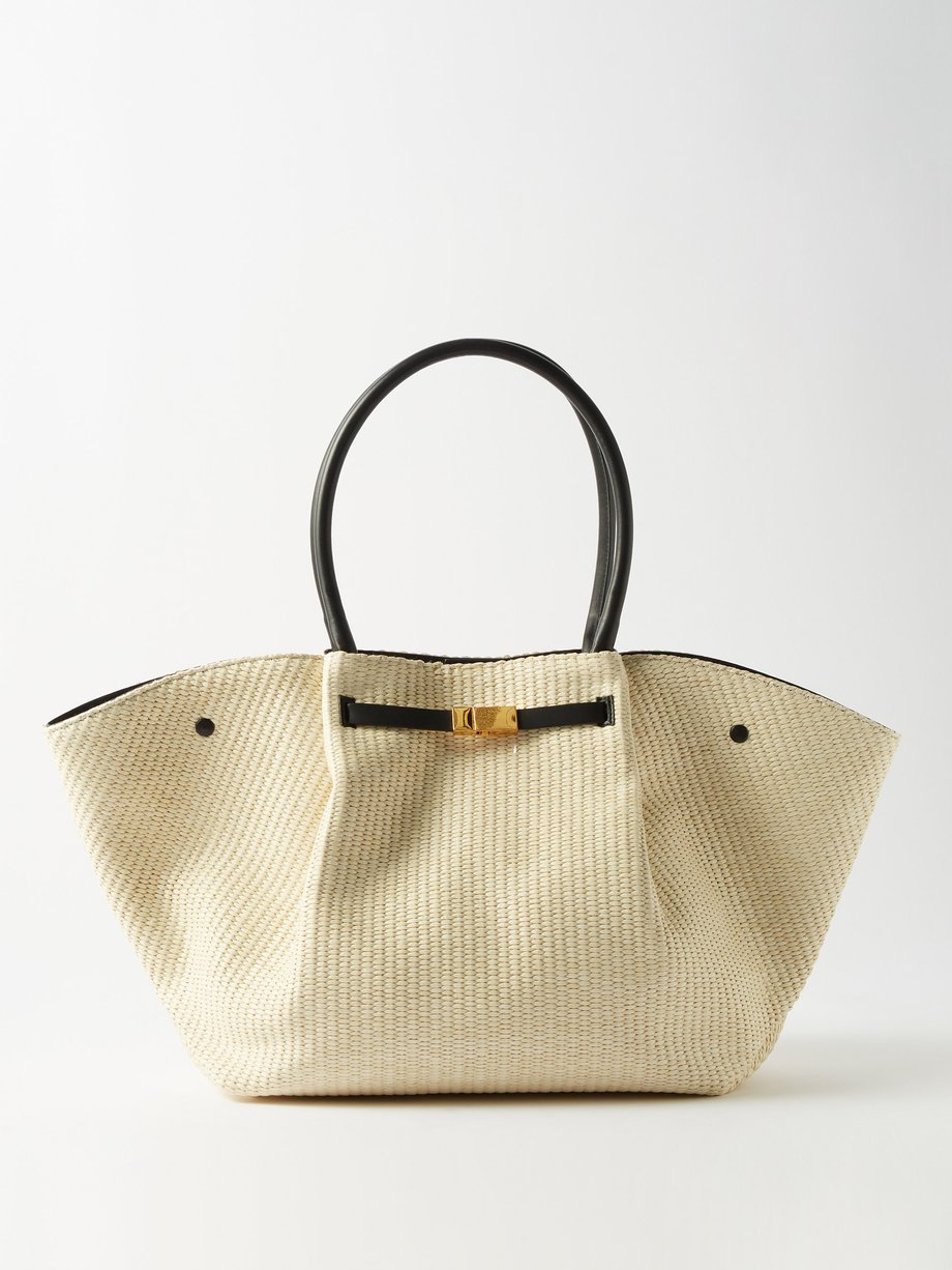 Demellier Neutral New York medium faux-raffia tote bag | 매치스패션, 모던 럭셔리 ...