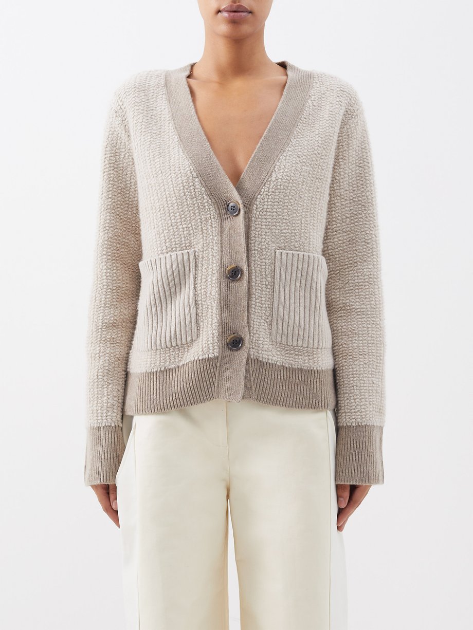 LISA YANG Beige Sonia contrast-trim bouclé-knit cashmere cardigan | 매치스 ...