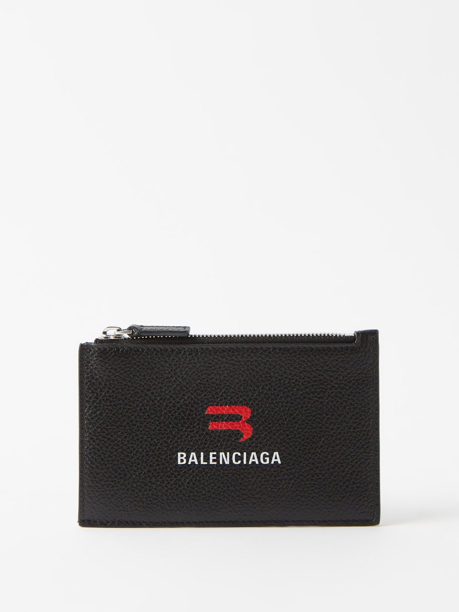 발렌시아가 Balenciaga Black Cash logo-print zipped leather cardholder