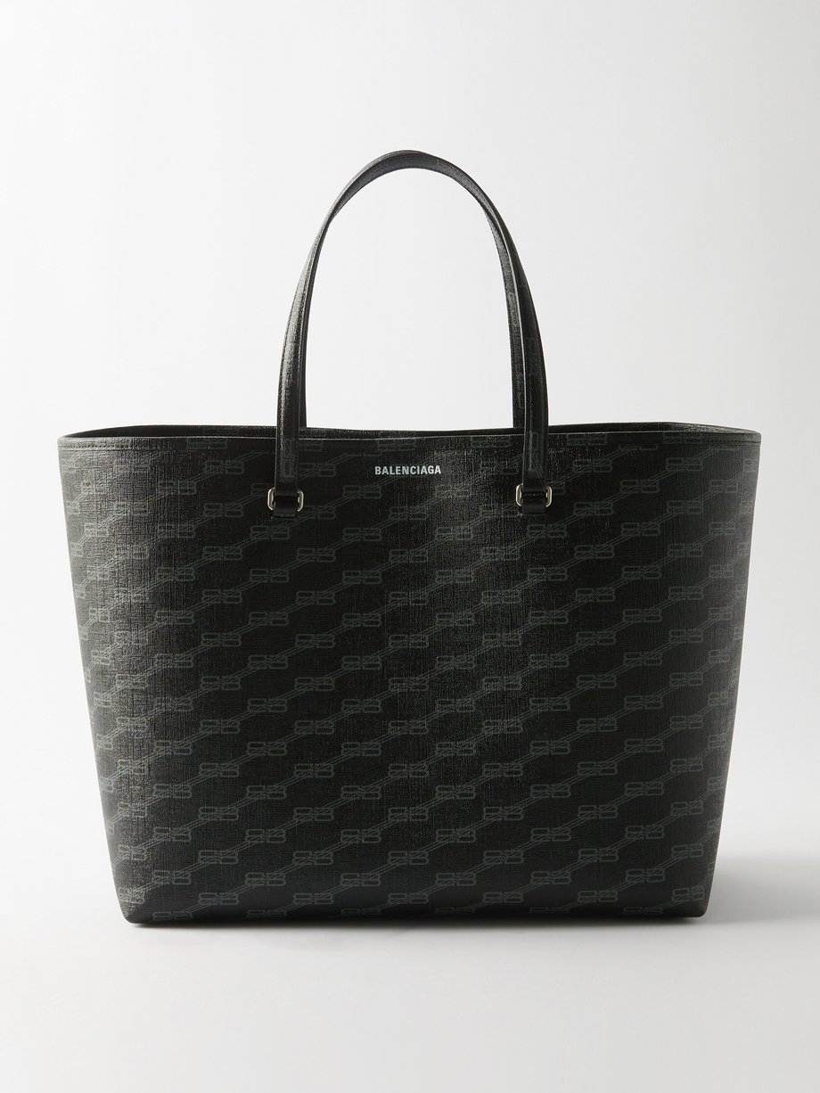 발렌시아가 Balenciaga Black Signature BB-logo coated-canvas tote bag