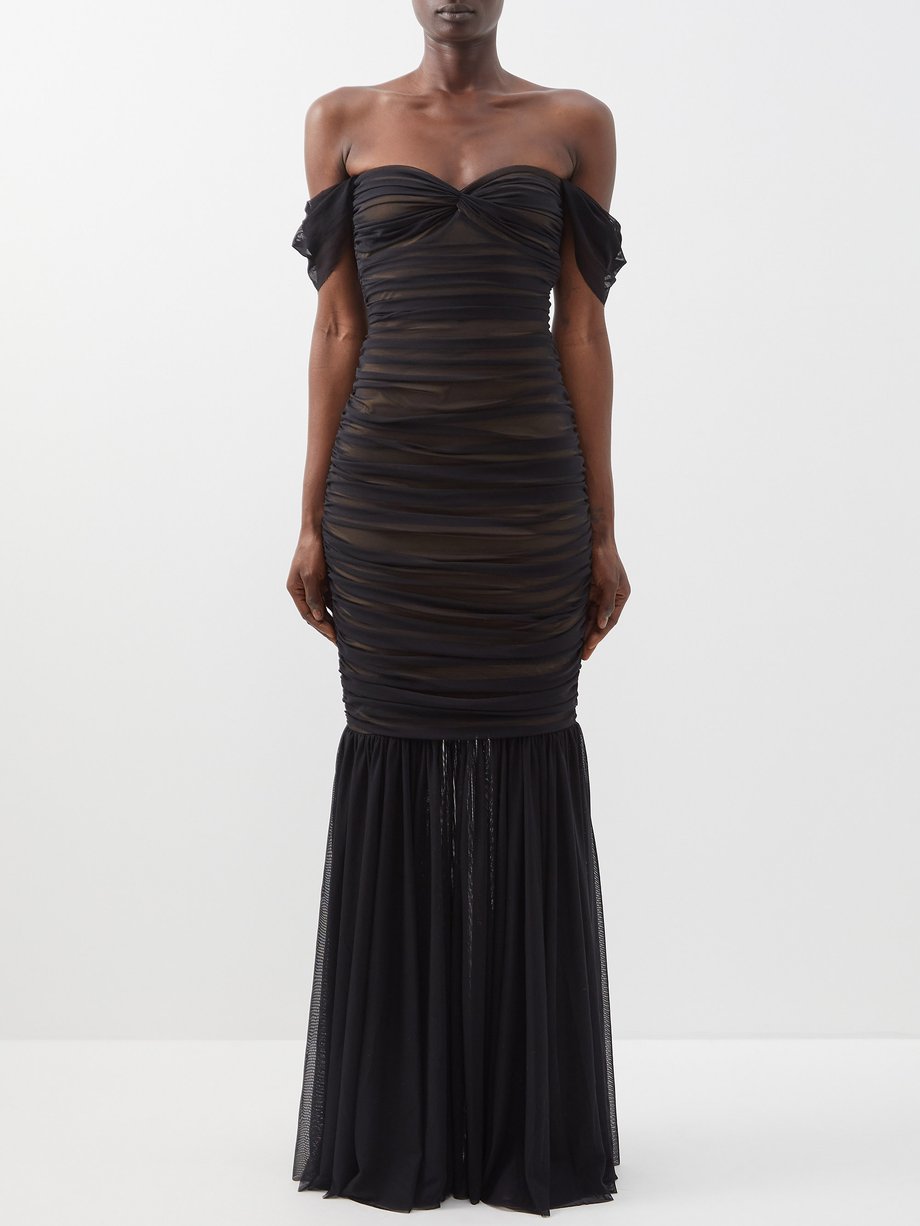 Black Walter sweetheart-neck ruched-tulle fishtail dress | Norma Kamali ...