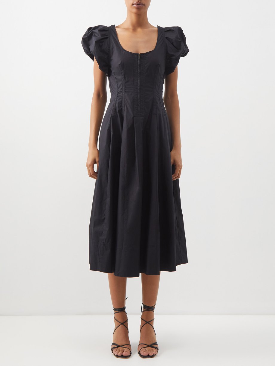 Black Malie puff-sleeve cotton midi dress | Ulla Johnson ...