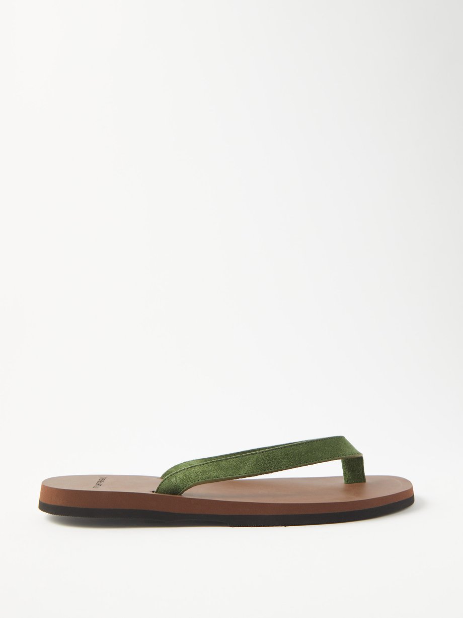 MATCHESFASHION Men Shoes Flip Flops Green Brown Mens Suede And Leather Flip Flops 