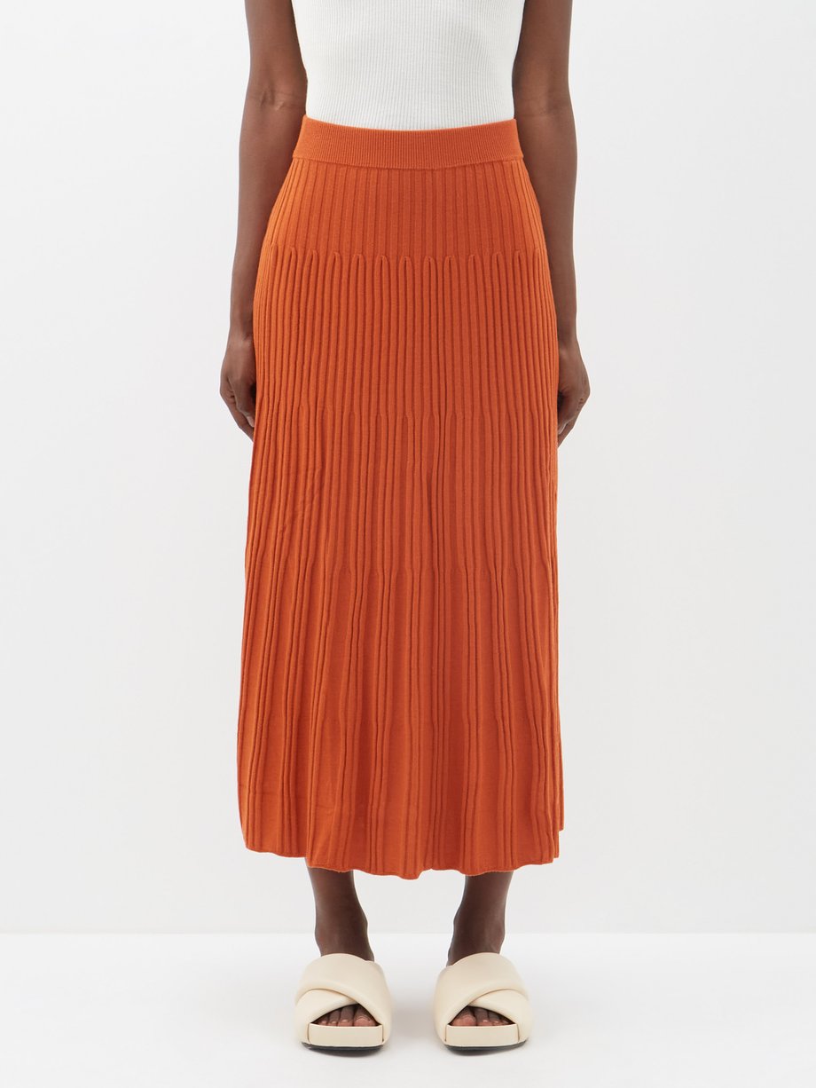 Womens Ribbed-knit Merino Midi Skirt Orange MATCHESFASHION Women Clothing Skirts Midi Skirts 
