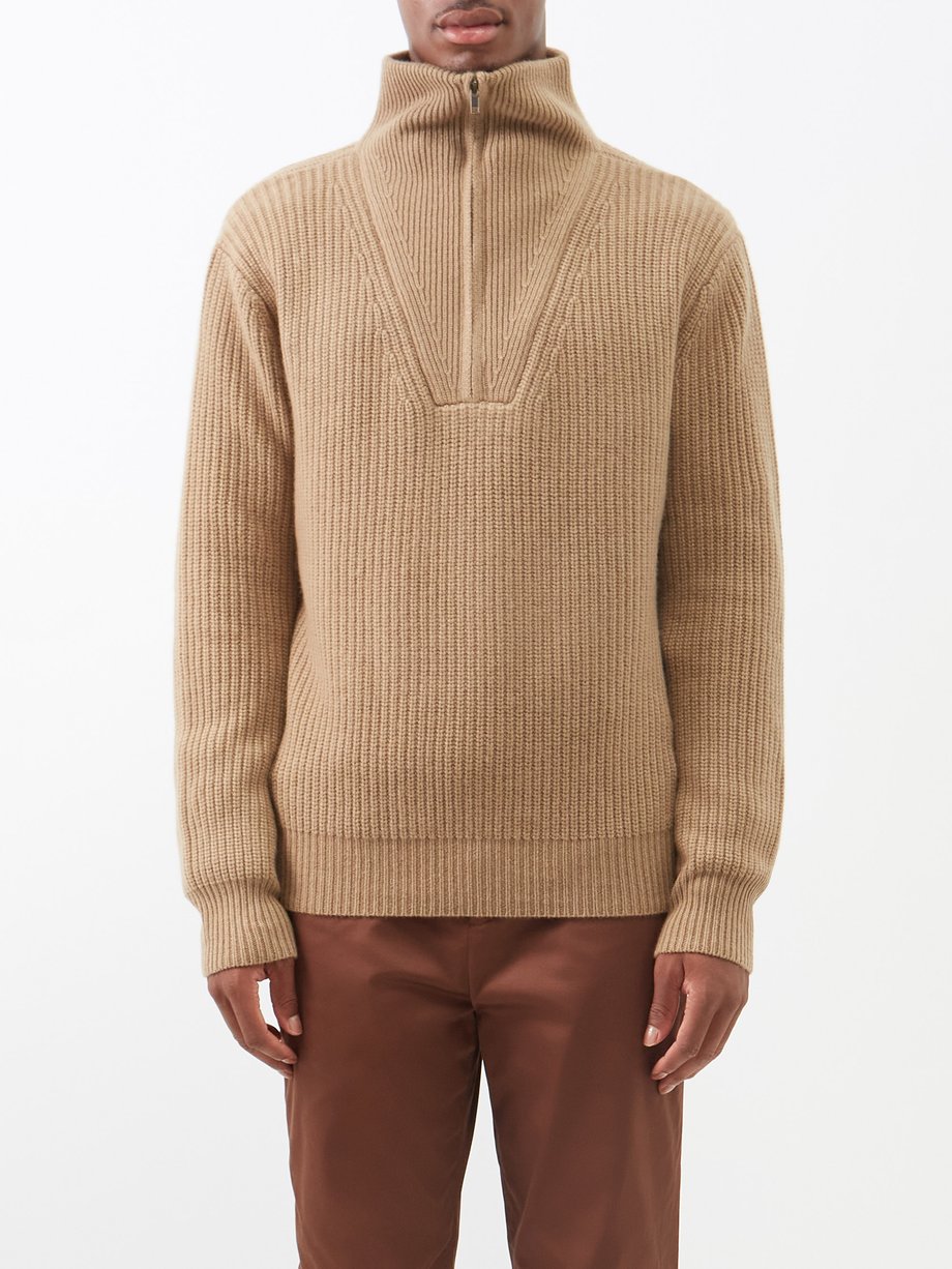 Beige Heston half-zip ribbed-cashmere sweater | Nili Lotan ...