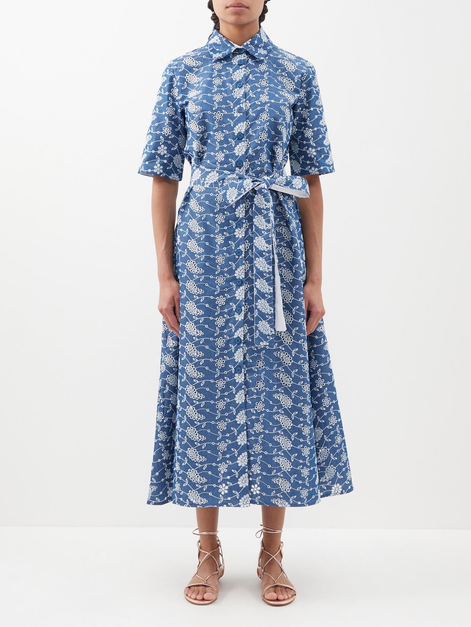 Evi Grintela Blue Valerie floral-embroidered cotton shirt dress | 매치스패션 ...