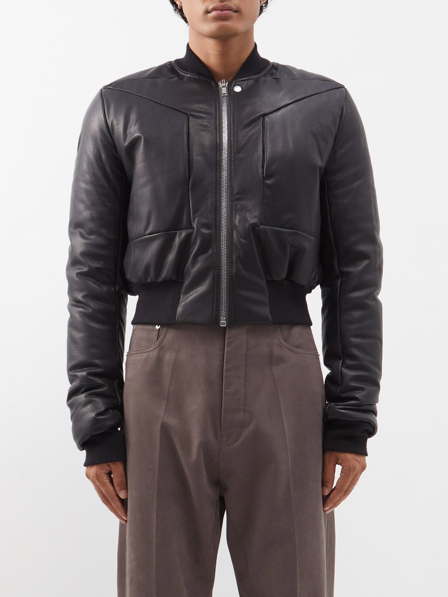 Black Cropped padded-leather bomber jacket | Rick Owens | MATCHESFASHION US
