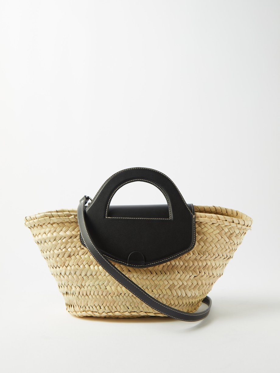 헤레우 스트로 가죽 탑핸들백 스몰 Hereu Beige Alqueria small straw basket bag