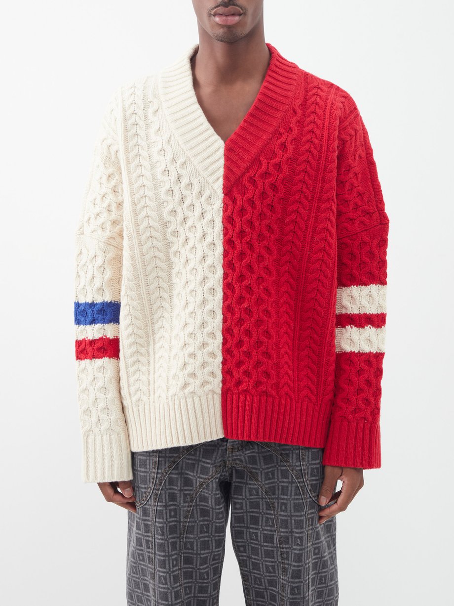 Red Colour-blocked wool-blend cricket sweater | Charles Jeffrey ...