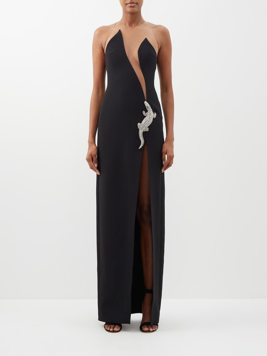 Black Crystal-embellished mesh and crepe gown | David Koma ...