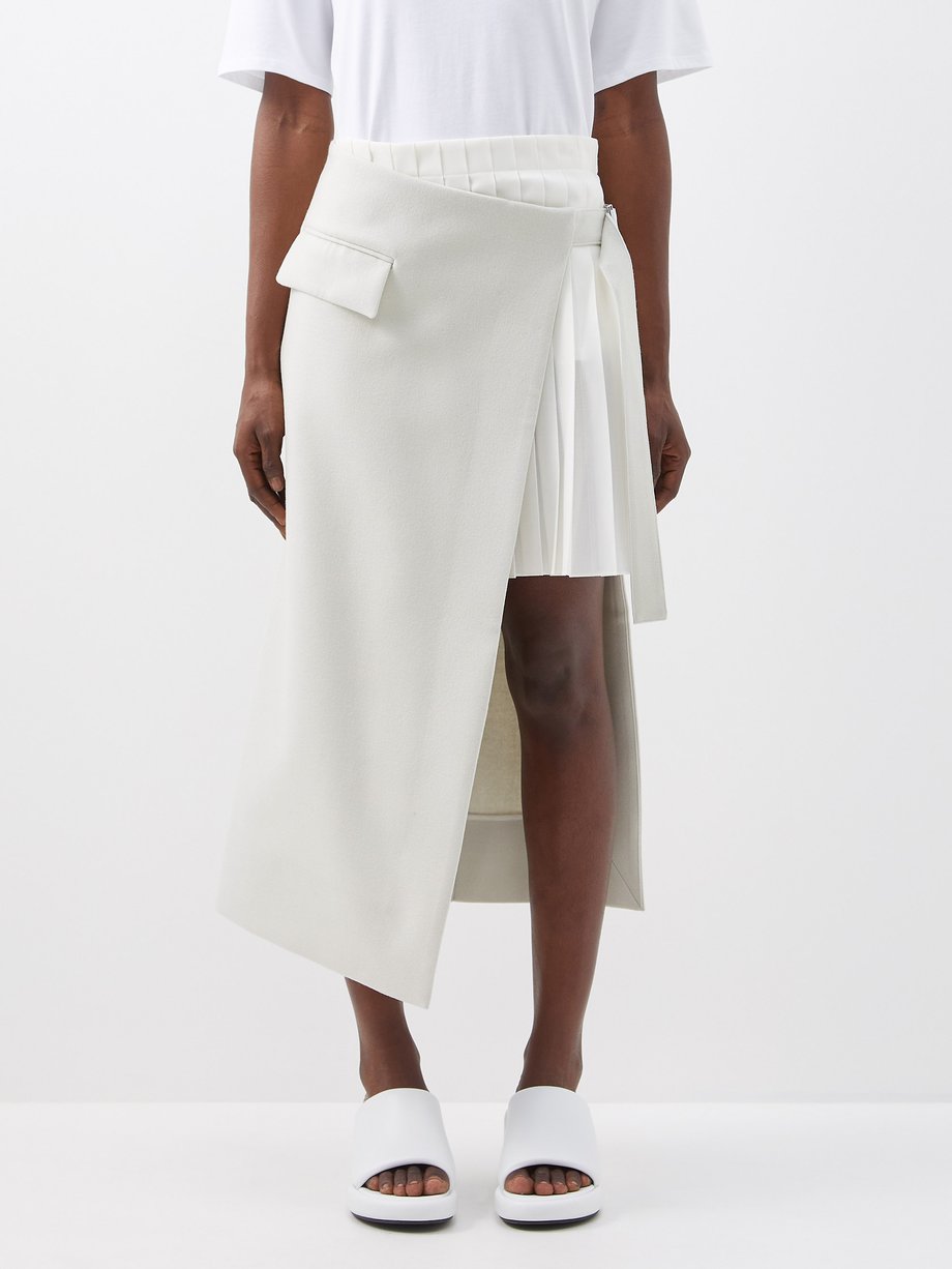 White Pleated wool wrap skirt | Sacai | MATCHESFASHION US