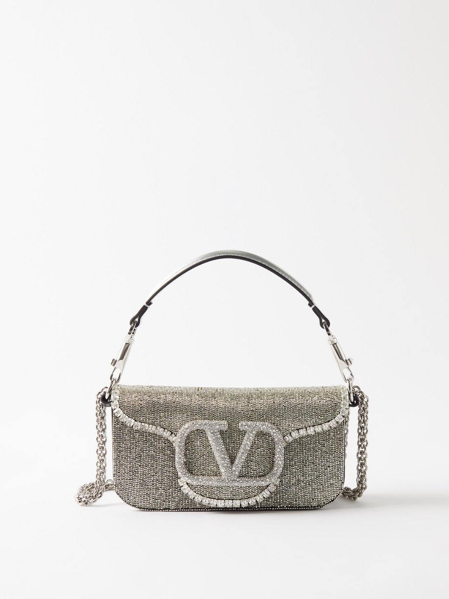 Locò crystal-embellished leather shoulder bag Silver Valentino ...
