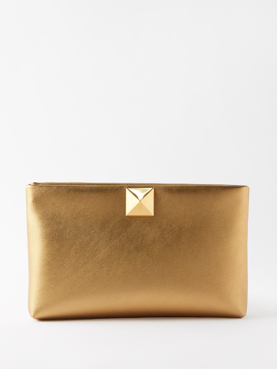 One Stud leather clutch bag Gold Valentino | MATCHESFASHION FR