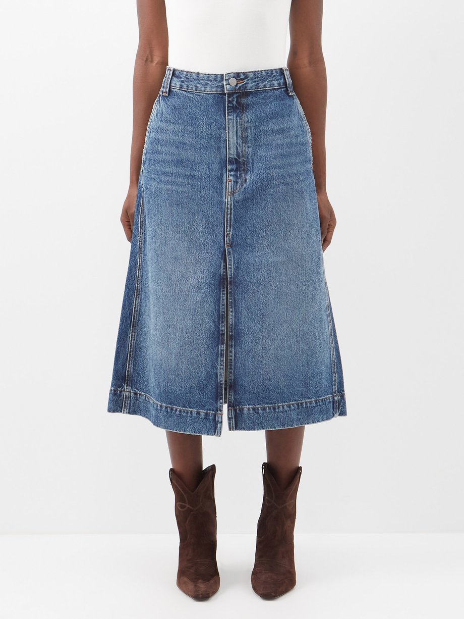 Blue Charlene front-slit denim skirt | Khaite | MATCHESFASHION US