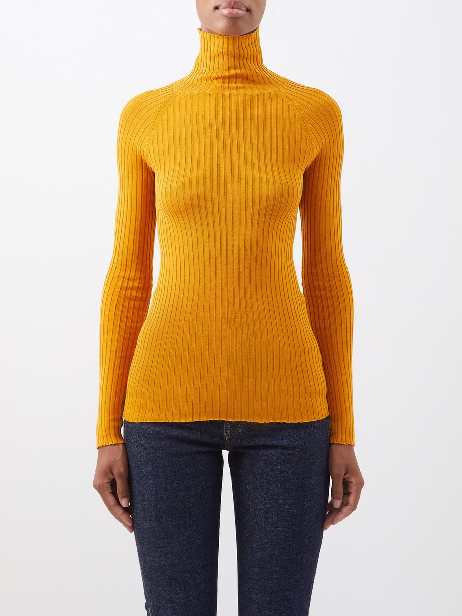 Khaite Yellow Kita ribbed silk roll-neck sweater | 매치스패션, 모던 럭셔리 온라인 쇼핑