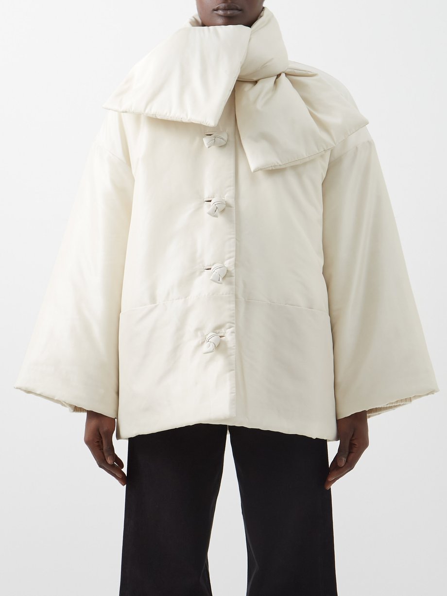 Beige Scarf-neck padded shell jacket | Toteme | MATCHESFASHION UK