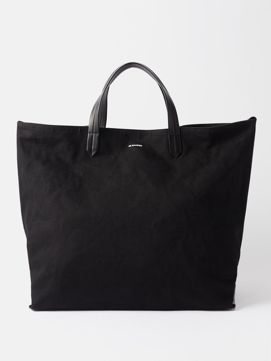Leather-trim canvas tote bag Black Jil Sander | MATCHESFASHION FR