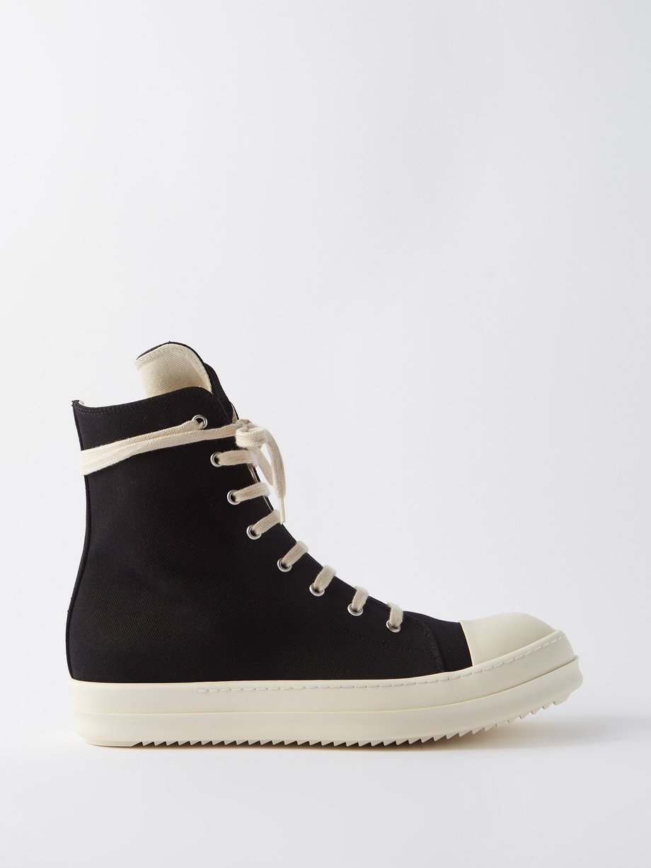 Mens Shoes Trainers High-top trainers Rick Owens DRKSHDW Scarpe Distressed Twill High-top Trainers in Black White Black for Men 