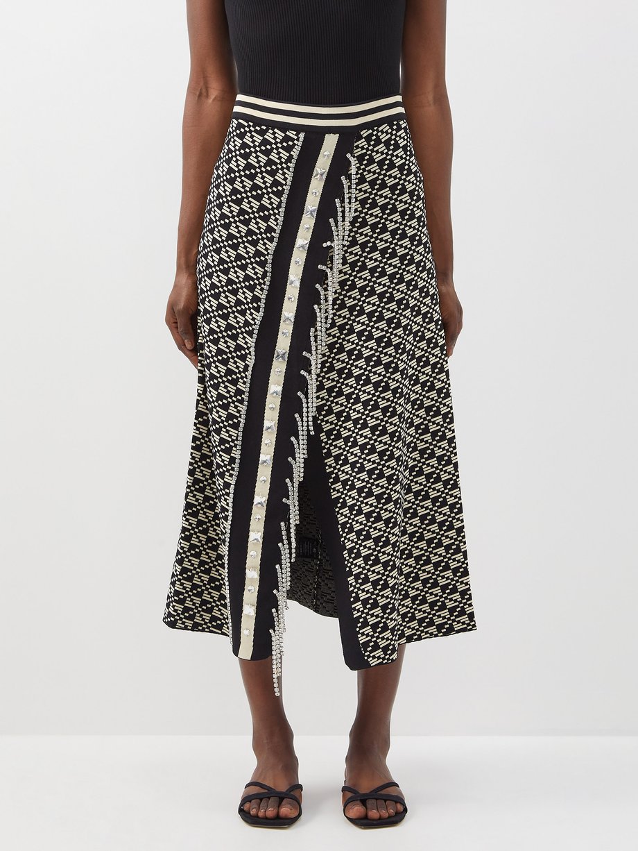 Black Shin crystal-embellished geometric-jacquard skirt | Dodo Bar Or ...