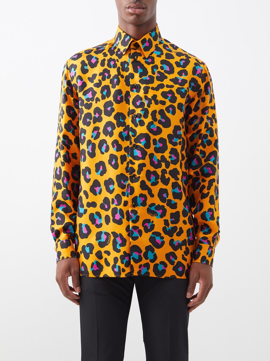 Versace ヴェルサーチェ レオパード シルクツイルシャツ オレンジ｜MATCHESFASHION（マッチズファッション)