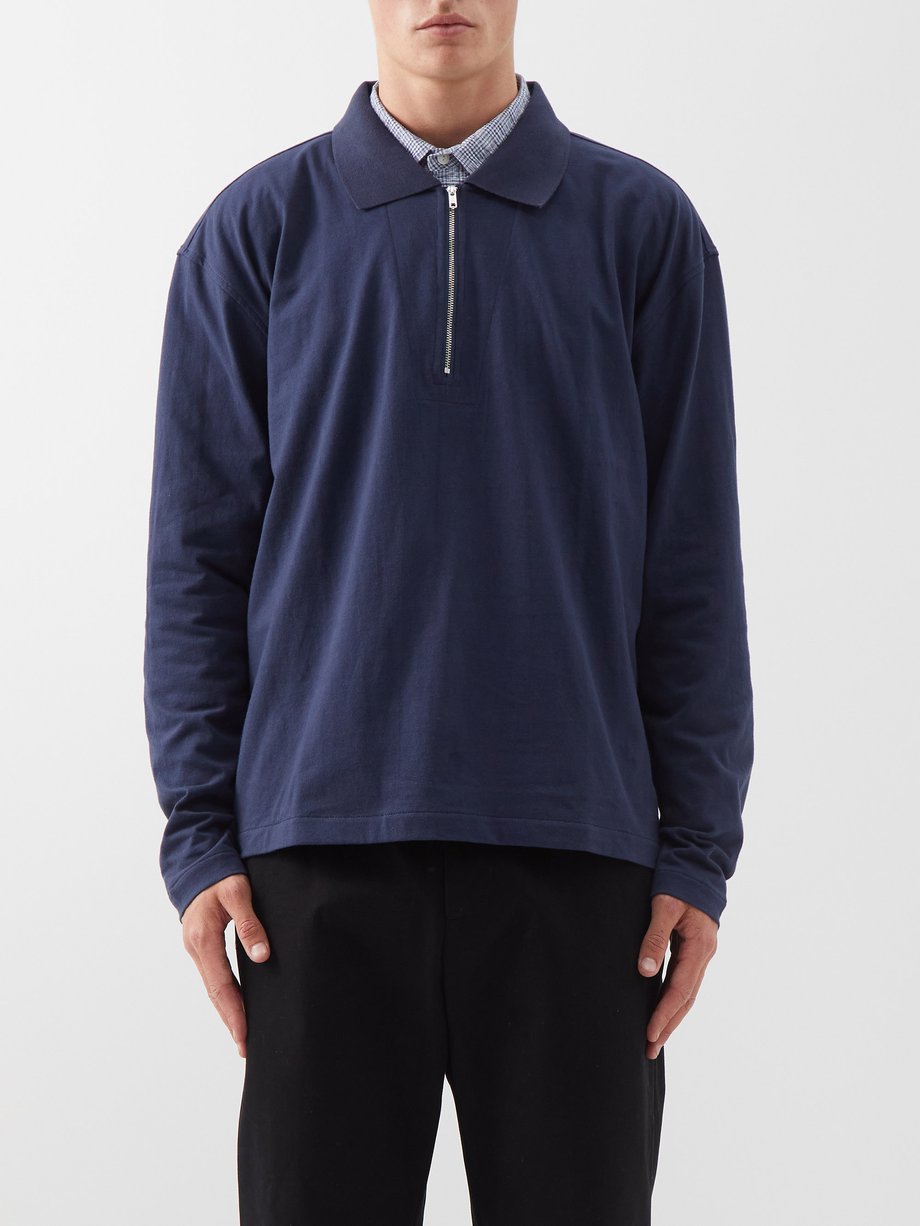 YMC Navy Frat quarter-zip cotton-jersey polo shirt | 매치스패션, 모던 럭셔리 온라인 쇼핑