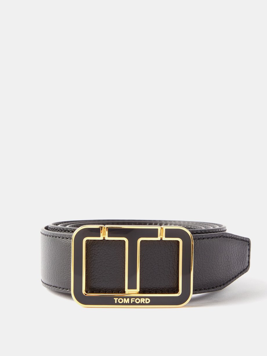 Black MATCHESFASHION Men Accessories Belts Triangle-buckle Grained-leather Belt Mens 