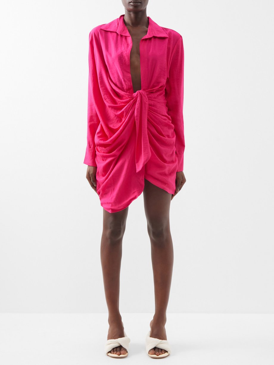 자크뮈스 Jacquemus Pink Bahia knotted twill mini shirt dress