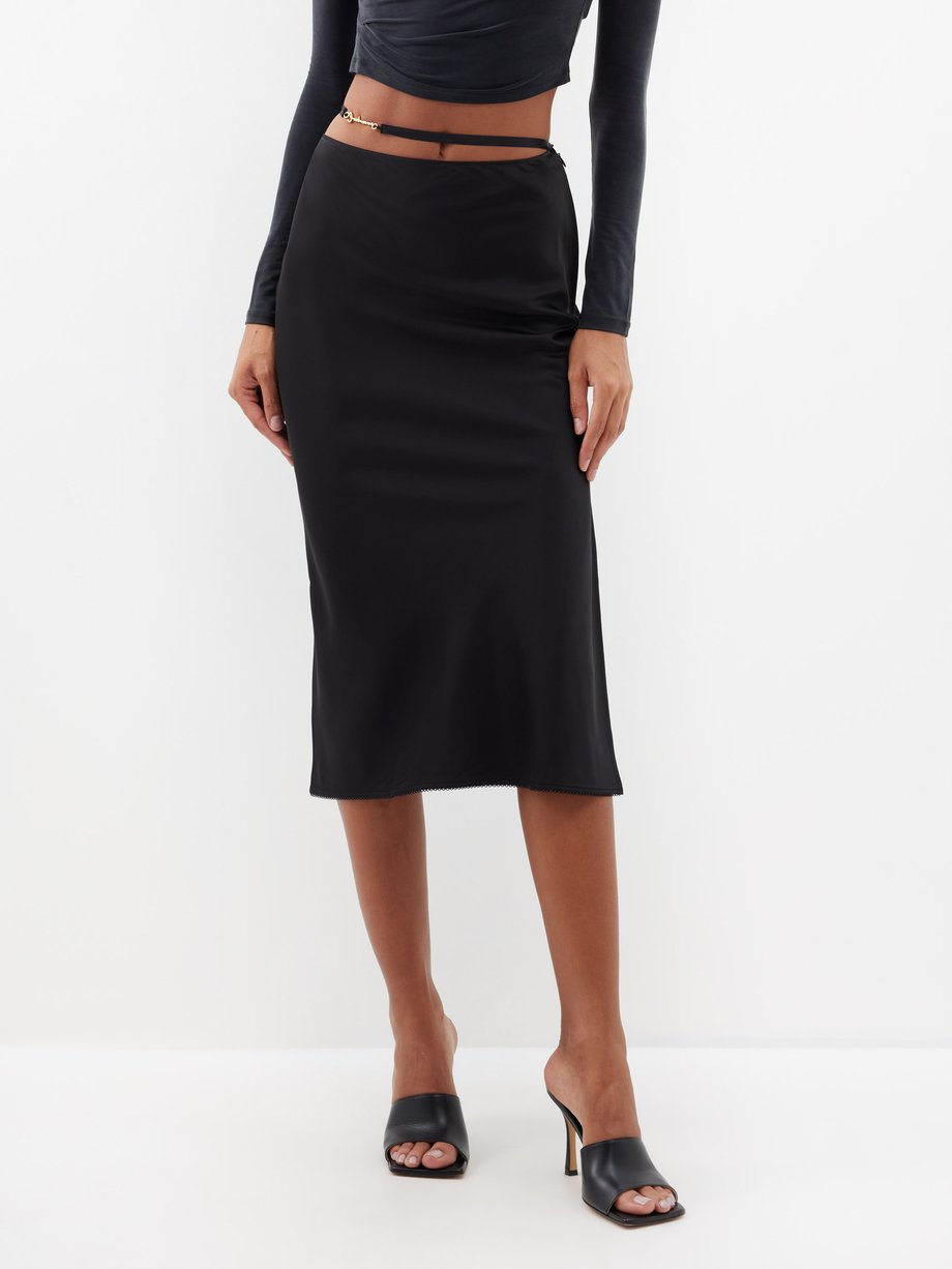 자크뮈스 Jacquemus Black Notte side-slit satin-blend skirt