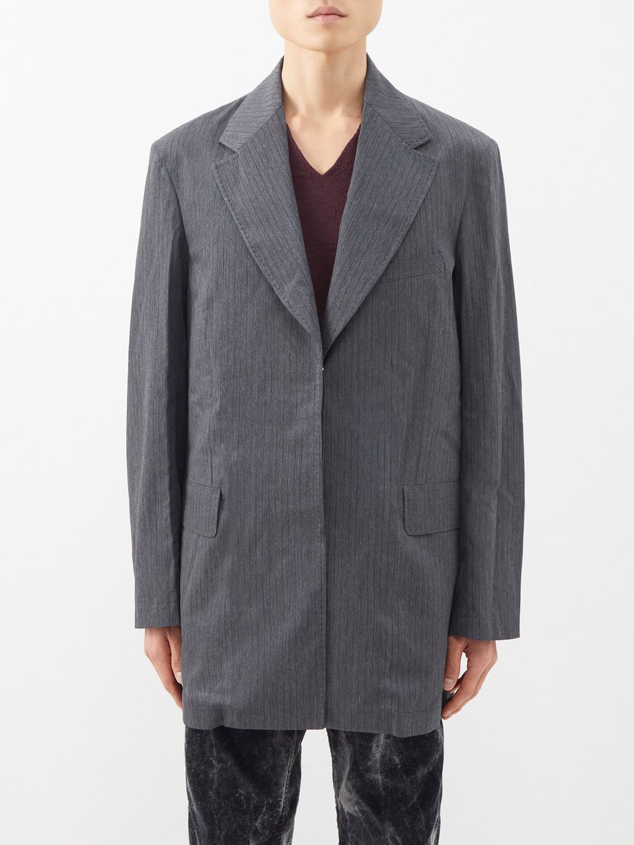 Our Legacy Grey Porpoise pinstriped wool-blend blazer | 매치스패션, 모던 럭셔리 ...