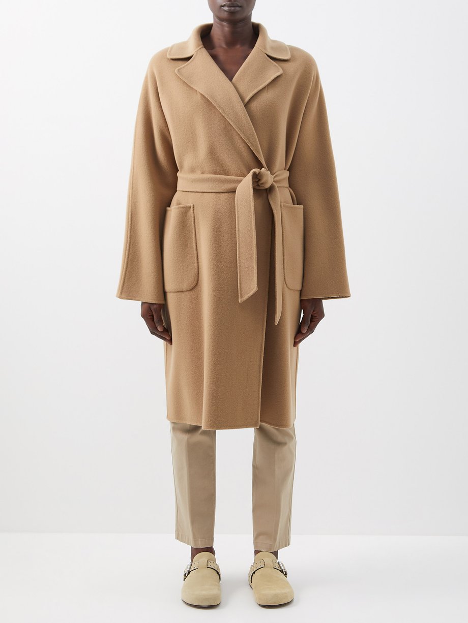 Brown Weekend by Maxmara Resina Belted Wool Midi Coat in Camel Womens Coats Weekend by Maxmara Coats 