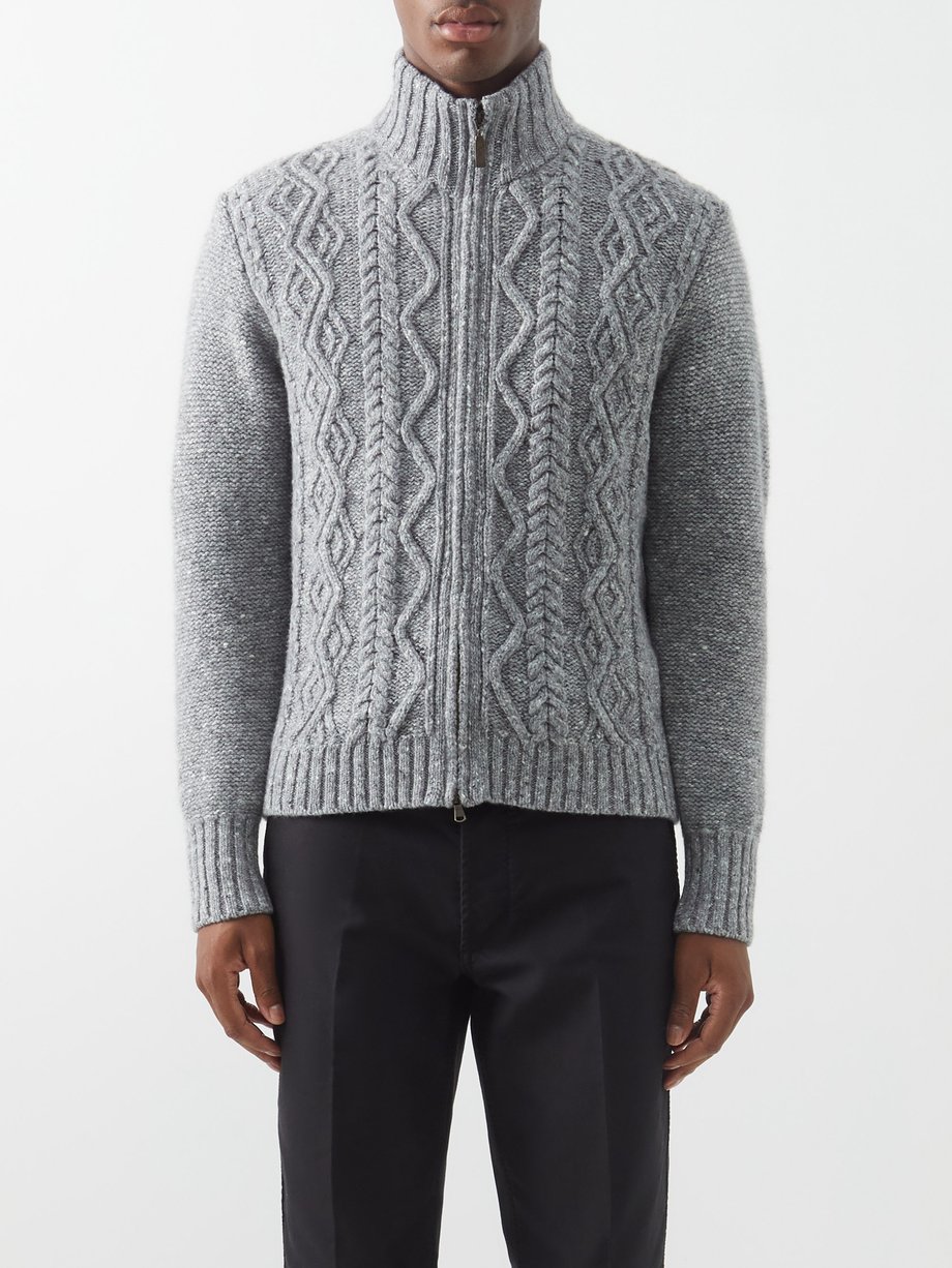 Cardigan zippé en laine mérinos mélangée Aran Matchesfashion Homme Vêtements Pulls & Gilets Gilets Cardigans 