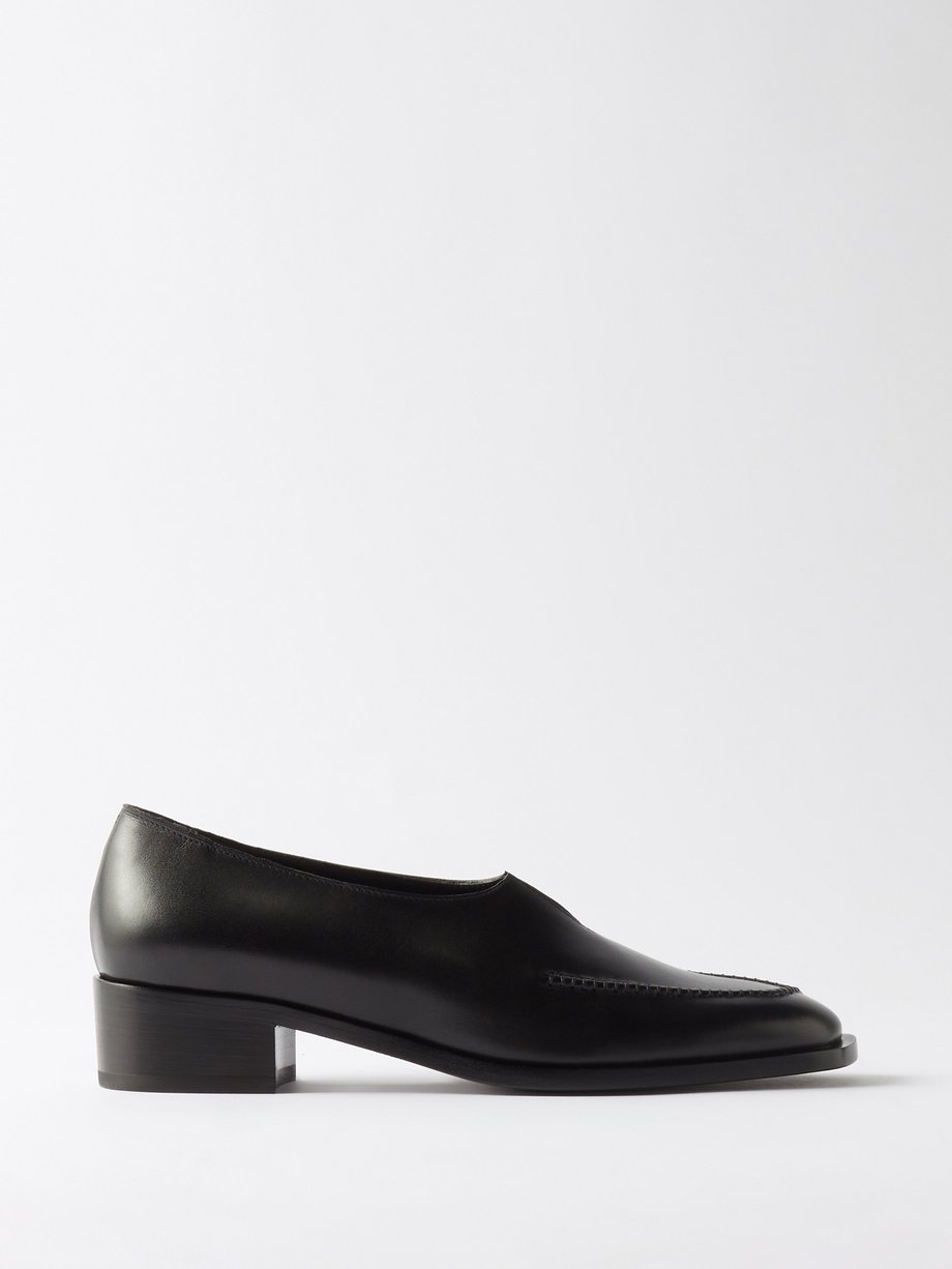 Peter Do Black V-cut leather loafers | 매치스패션, 모던 럭셔리 온라인 쇼핑