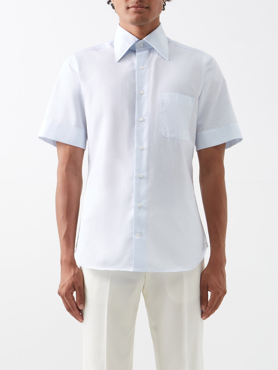 Blue Mens MATCHESFASHION Men Clothing Shirts Short sleeved Shirts Abstract-print Cotton-blend Short-sleeved Shirt 