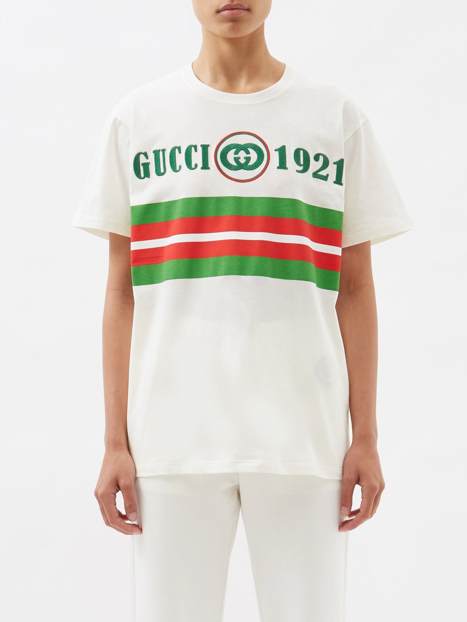 Logo-embroidered cotton-jersey T-shirt Pink Gucci | MATCHESFASHION FR