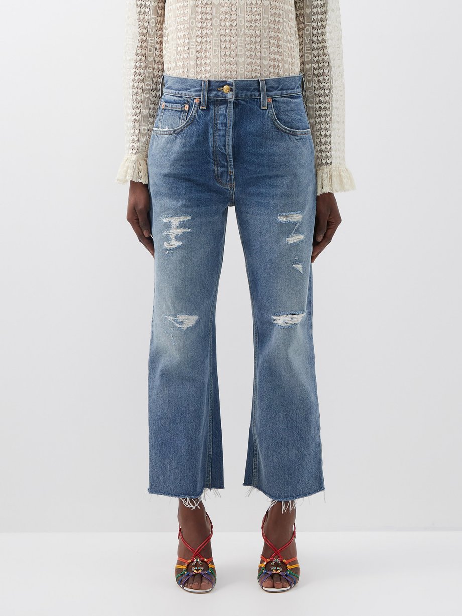 Gucci Blue Heart-patch distressed jeans | 매치스패션, 모던 럭셔리 온라인 쇼핑