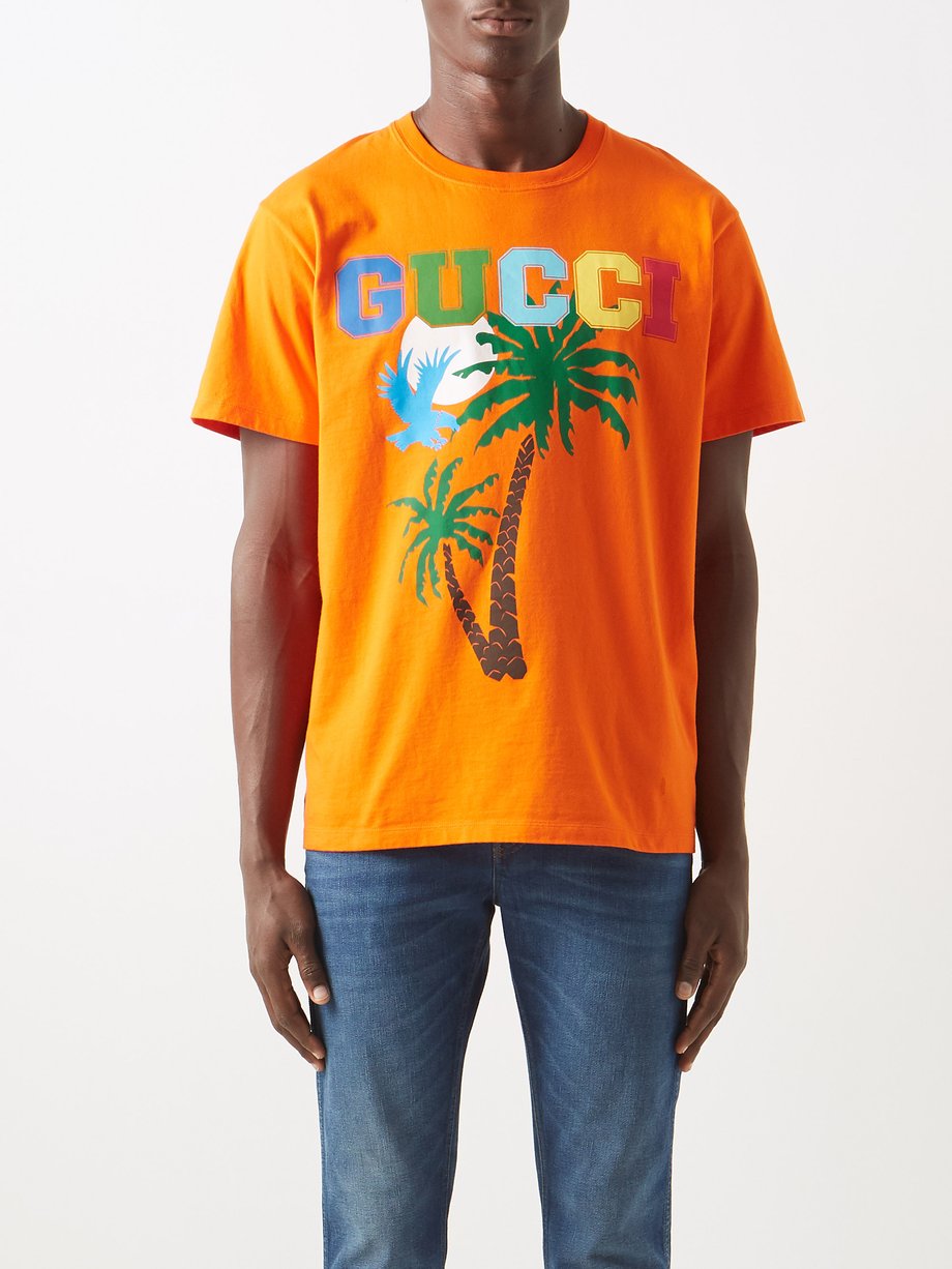 Gucci Gucci Love Parade palm-print cotton-jersey T-shirt Orange 