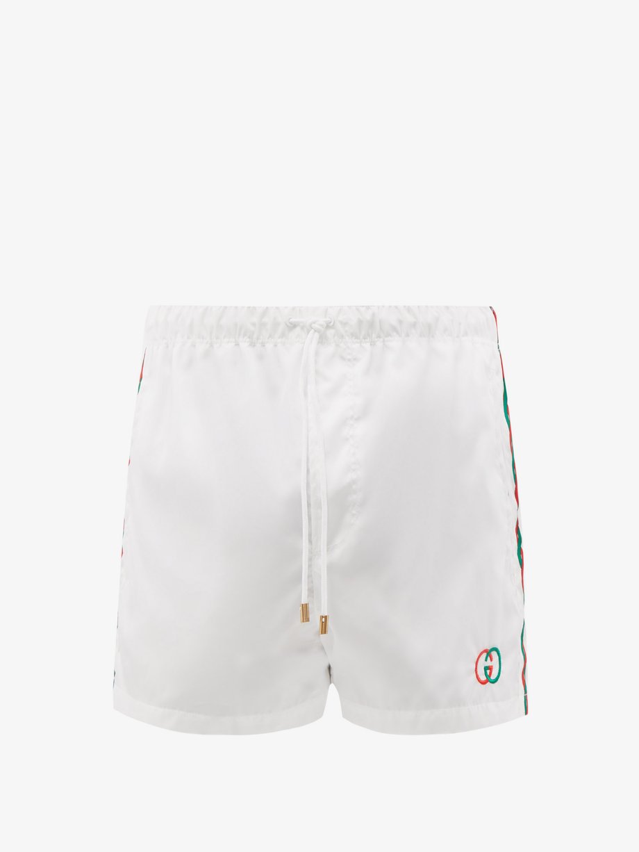 White GG Web-stripe embroidered swim shorts | Gucci | MATCHESFASHION UK