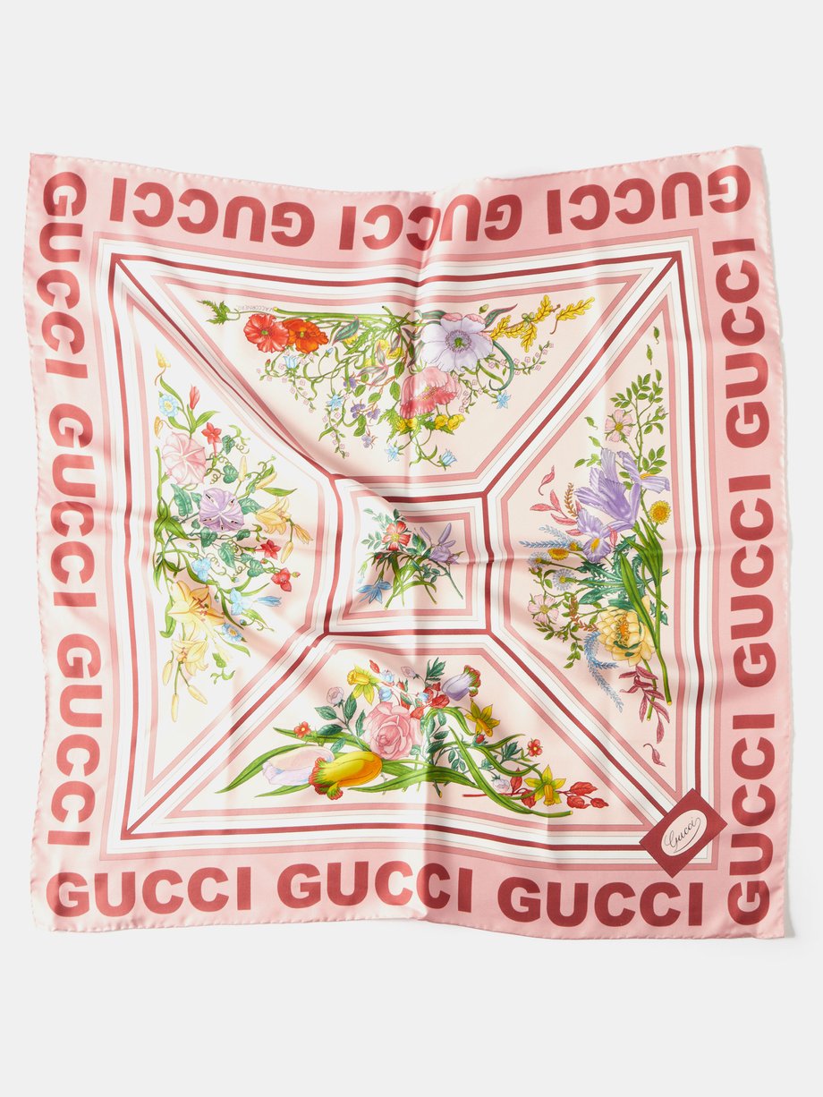 Pink multi Floral-print silk-faille scarf | Gucci | MATCHESFASHION UK