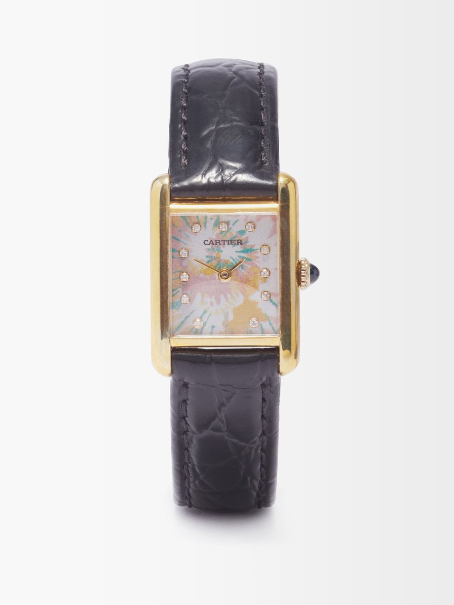 Black Vintage Cartier Tank diamond & gold-vermeil watch | Jacquie Aiche ...