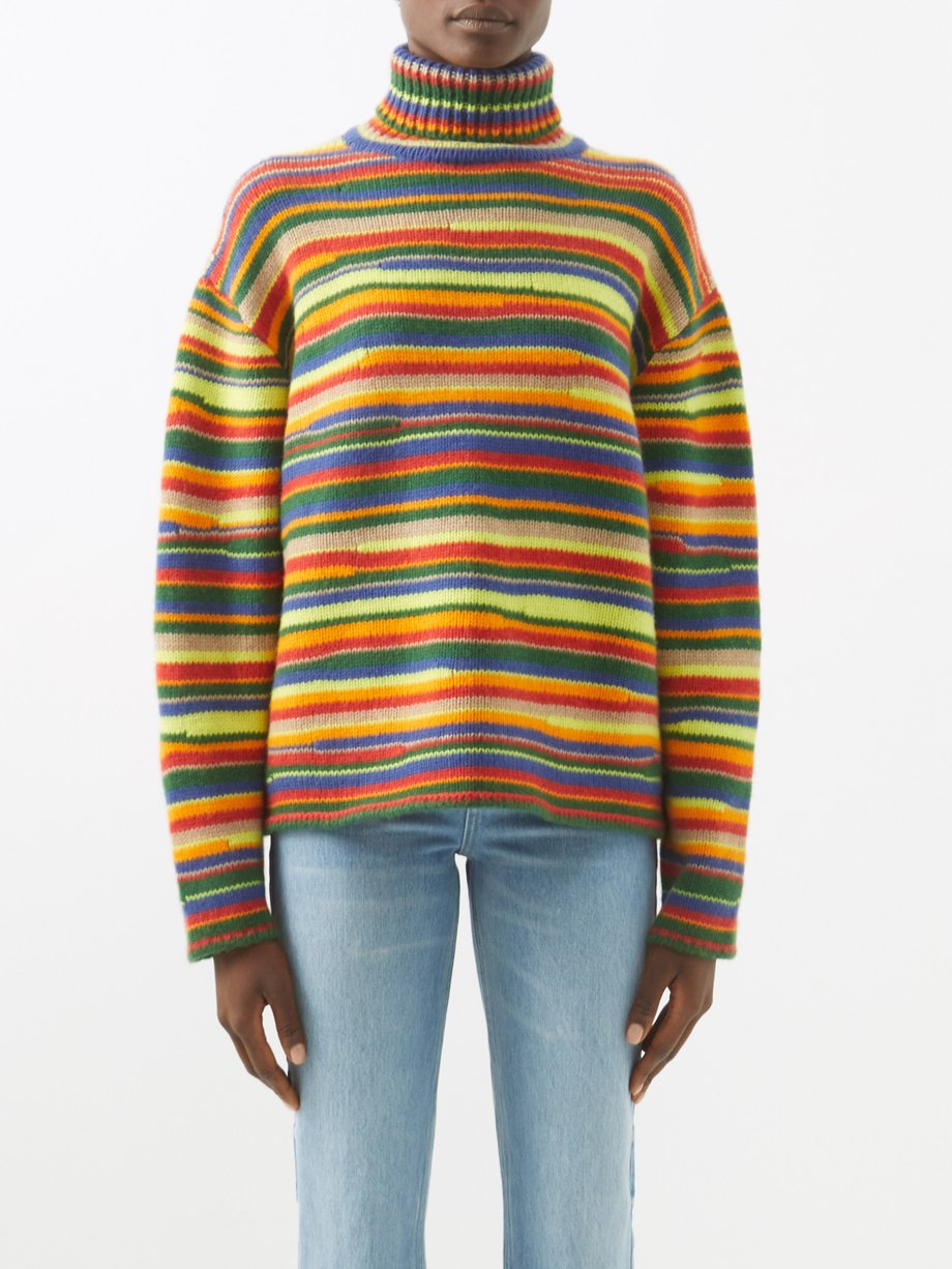 The Elder Statesman Print Horizon striped cashmere roll-neck sweater ...