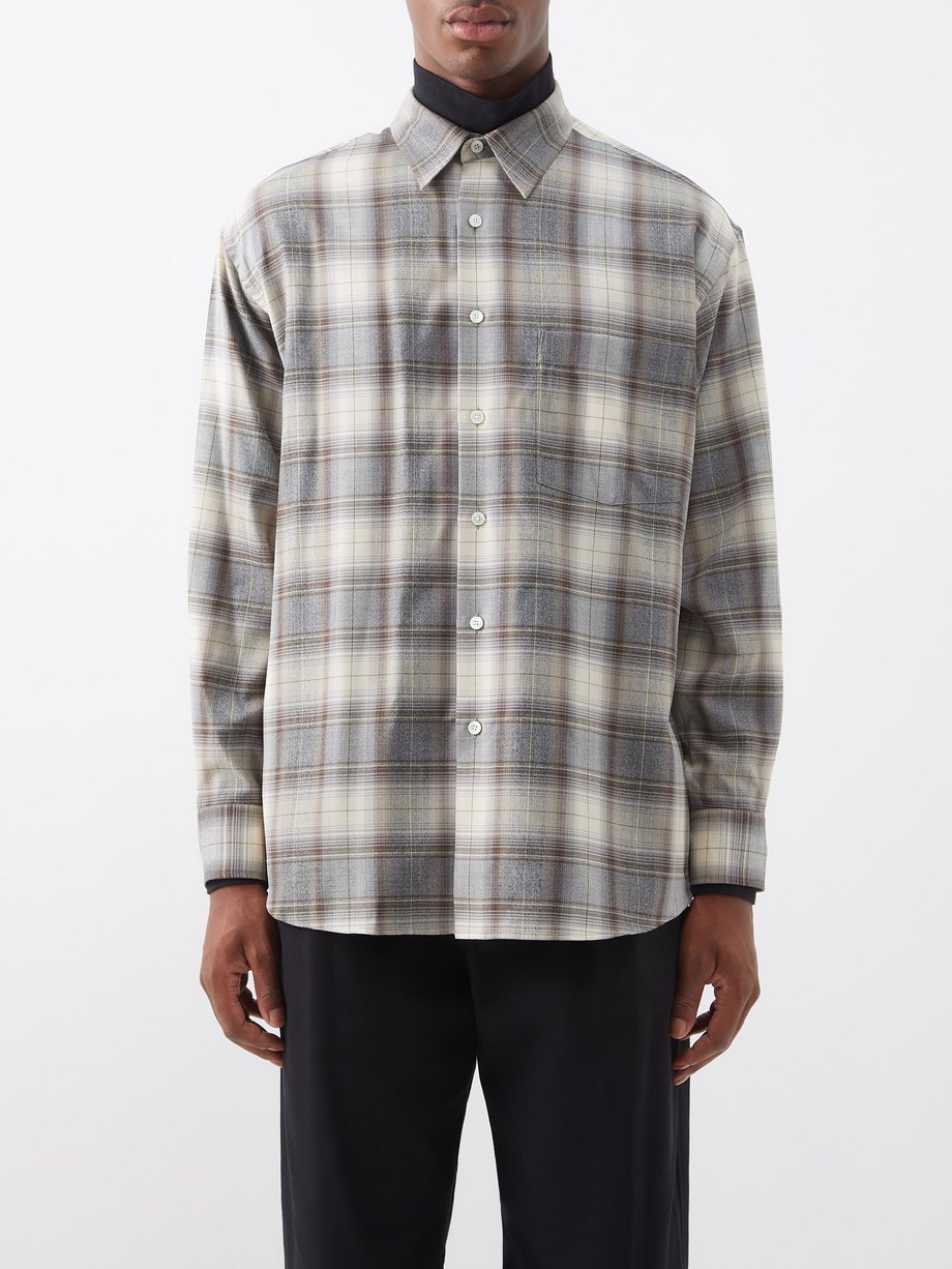 Auralee Grey Patch-pocket check herringbone-wool shirt | 매치스패션, 모던 럭셔리 ...