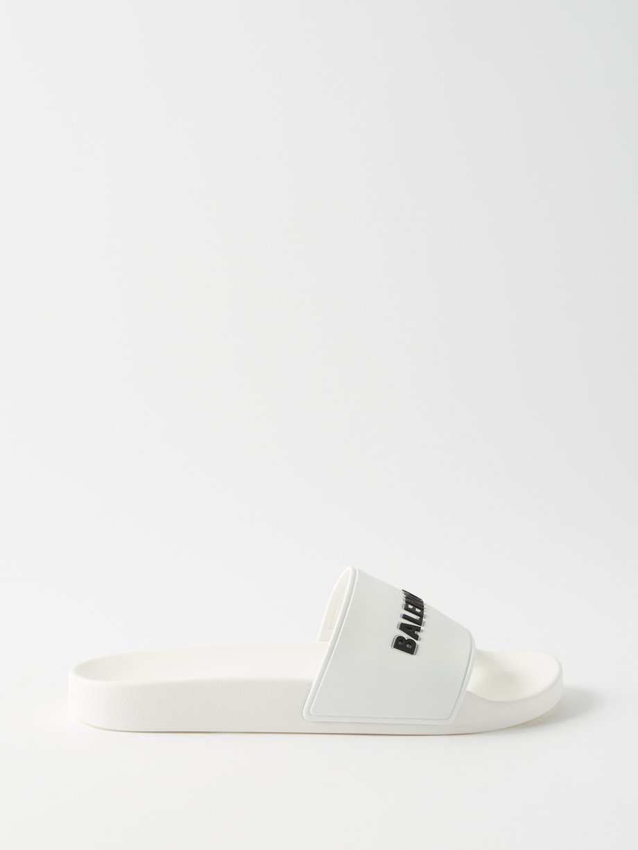 발렌시아가 Balenciaga White Logo-embossed rubber slides