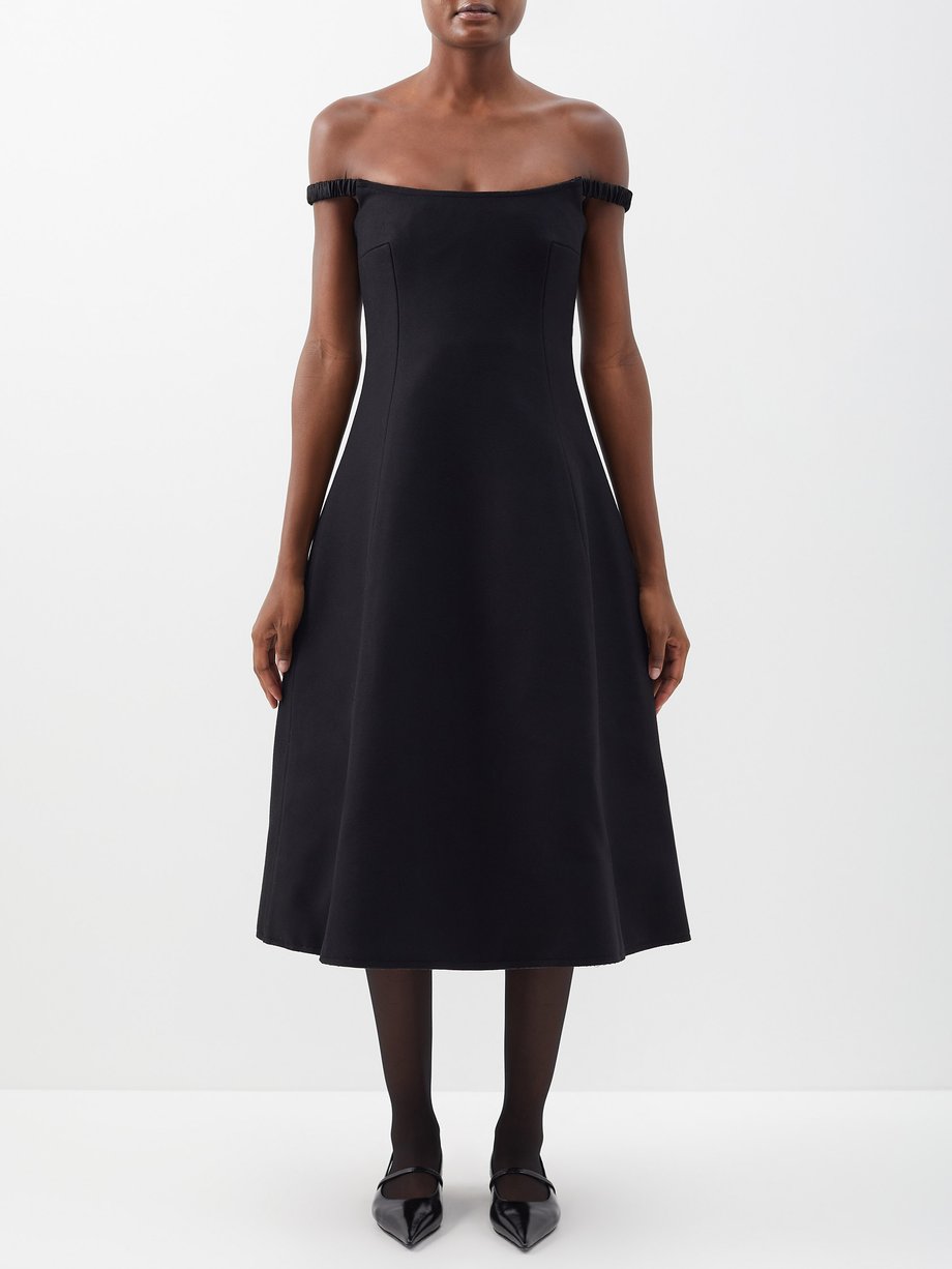 Khaite Black Uma off-the-shoulder wool-blend corset dress | 매치스패션, 모던 ...