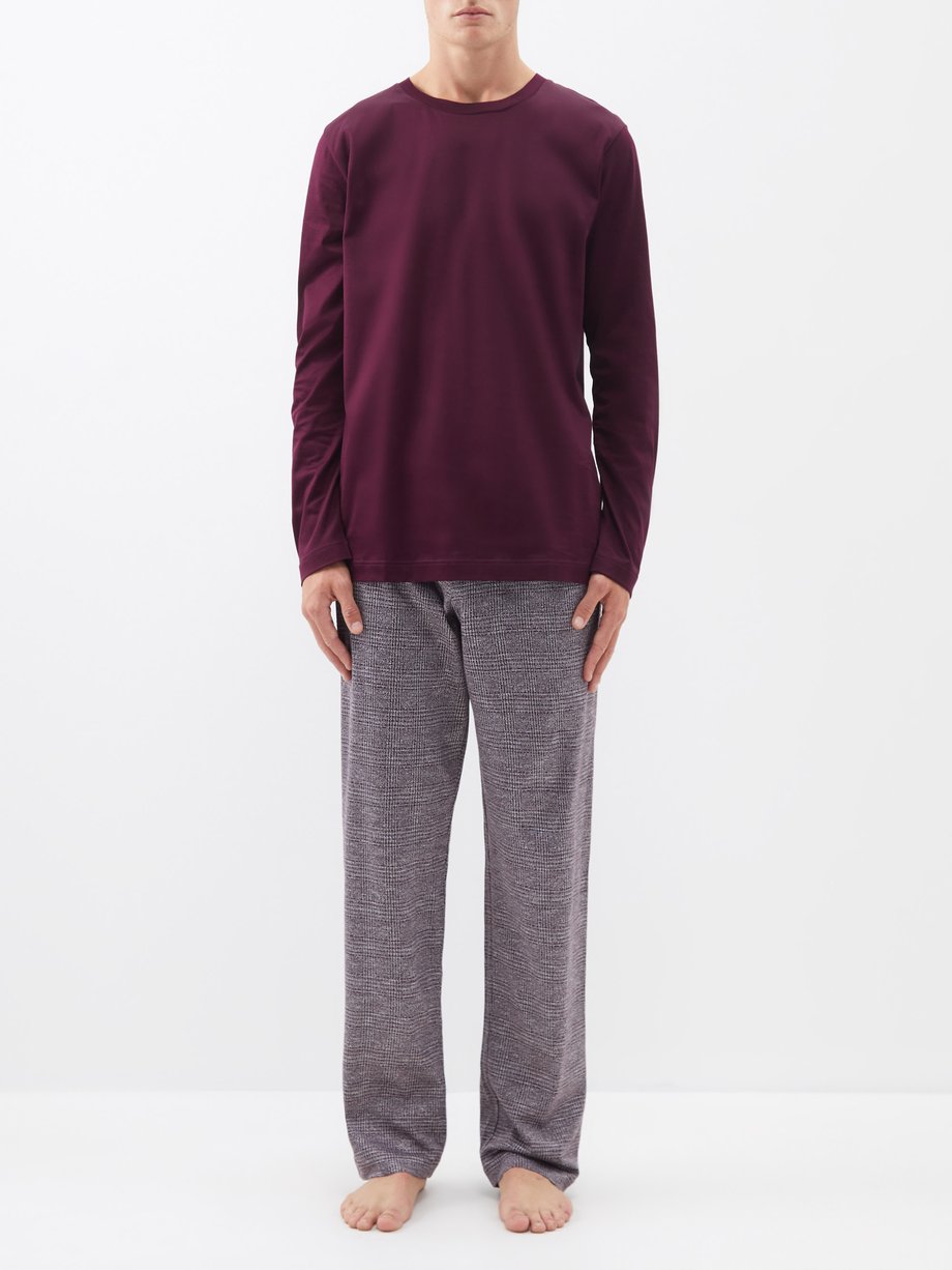 Mens Check-jacquard Cotton-jersey Pyjamas Burgundy MATCHESFASHION Men Clothing Loungewear Sweats 